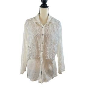 Nino Wong California Art To Wear Lagenlook mother of Pearl square button Top L